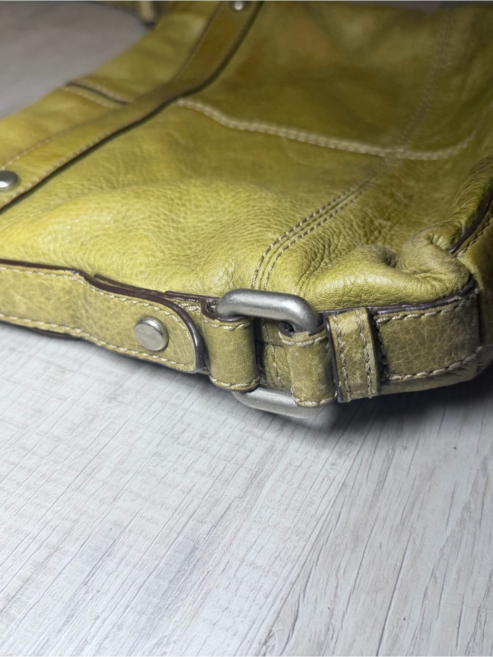 Fossil Olive Green Leather Crossbody Bag Vintage Distressed Satchel - Picture 5 of 13